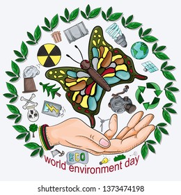 design of various objects of human life, the theme of the world environment day pollution problems, for the design of the backgrounds of printed products and the web