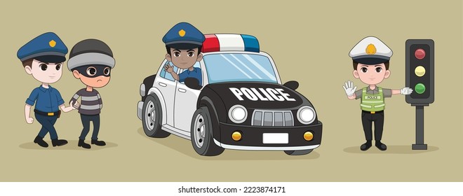 design of various police in action character