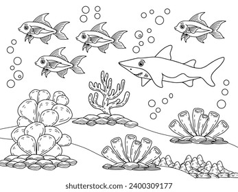 Design Vector Aqua Ocean Coloring Page for Kids