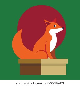 A design vector art of a fox sitting on a box logo art illustration