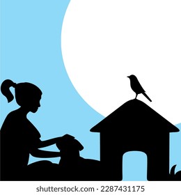 design vector art silhouette pets and woman