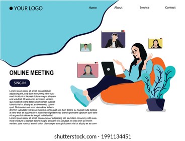 design vector art for website cover online meeting . online course  