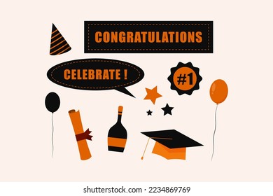 Design vector asset for graduation and graduation parties. vector illustration of a hat, tie, glasses and college themed design.