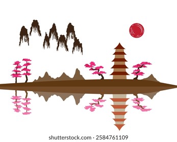 design vector backdrop chinese landscape lake painting