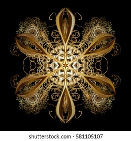 Design. Vector background for Christmas with decorative golden snowflakes. Pattern on black background.