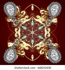 Design. Vector background for Christmas with decorative golden snowflakes. Pattern on brown background.