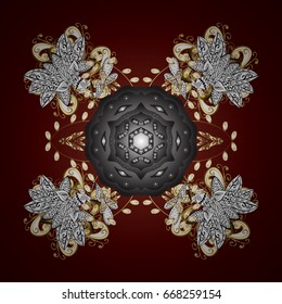 Design. Vector background for Christmas with decorative golden snowflakes. Pattern on brown background.