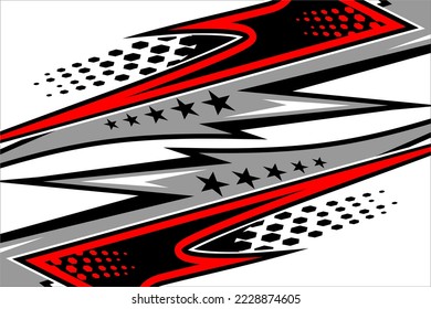 Design vector background racing with a unique striped pattern with a combination of red and gray colors and a star effect