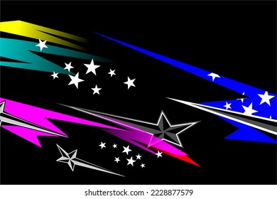 design vector background racing with a unique stripe pattern with a combination of bright colors and star effects