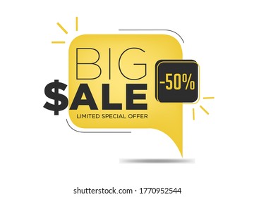 Design of vector banner with rounded corners for mega big sales. Yellow tag templates with special offers for promotion, discounts and purchases. Strokes, lines and elements.