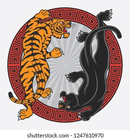 design vector black panther and tiger flash tattoo, vector EPS 10