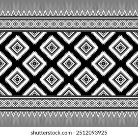 Design vector in black and white color. Traditional Aztec geometeric seamless ethnic pattern. Southwest Navajo culture tribal backdrop  for textile, printing, clothing, wallpaper, wrapping