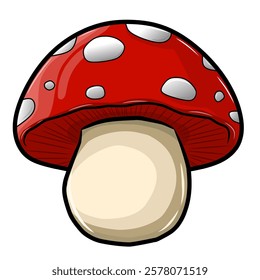 Design vector cartoon illustration of a red and white spotted mushroom with isolated background. Vector illustration Can be used for backgrounds, motifs, textile, wallpapers, fabrics, templates