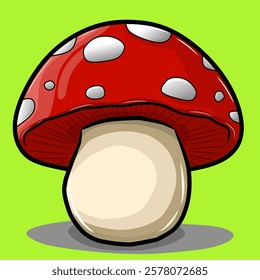 Design vector cartoon illustration of a red and white spotted mushroom. Vector illustration Can be used for backgrounds, motifs, textile, wallpapers, fabrics, templates