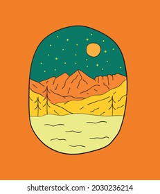 Design vector of Colorado landscape at night for badge design, emblem, T-shirt Art, Tee design