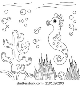 Design Vector Coloring Page Fish in Sea for Kid