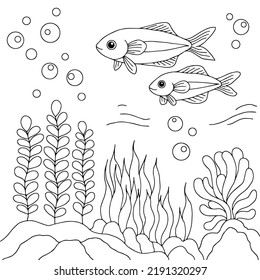 Diseñar Vector Colorante Pescado de página en el mar para niños