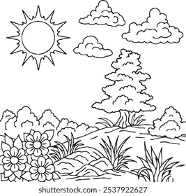 Design Vector Coloring Page Landscape Nature vector.