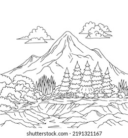 Design Vector Coloring Page Natural Landscape Stock Vector (Royalty ...