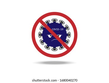 Design vector a Coronavirus or Covid-19 that looks fierce in stop sign on a white background and has a shadow on the bottom. To stop the spread of the Coronavirus from spreading to the world.