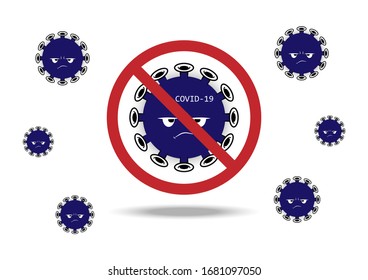 Design vector Coronavirus or Covid-19 that looks fierce in stop sign on a white background and has a shadow on the bottom. To stop the spread of the Coronavirus from spreading to the world.