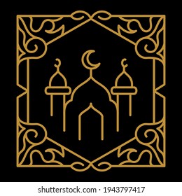 Design Vector is created in the style of line art which forms Mosque combination and frame in color gold