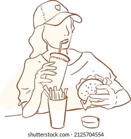 design vector doodle art illustration of food content creator, eat food 