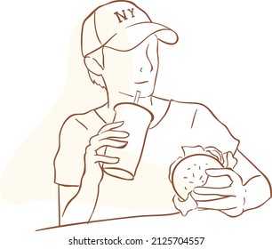 design vector doodle art illustration of food content creator, eat food 