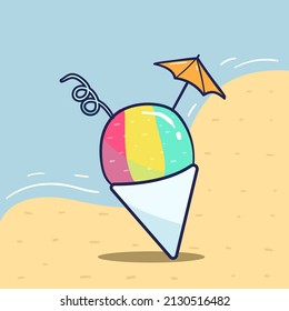 Design Vector Doodle Art Line Illustration Of Snow Cone