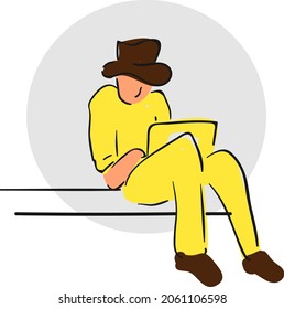design vector doodle drawing line illustration business character cowboy