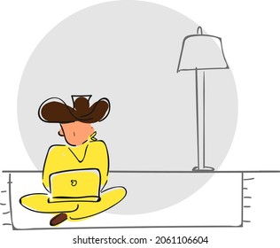 design vector doodle drawing line illustration business character cowboy