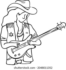 design vector doodle line art illustration men and women happy play the music country 