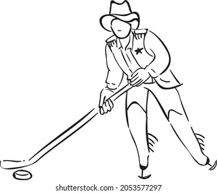 design vector drawing line illustration cowboy playing ice skates