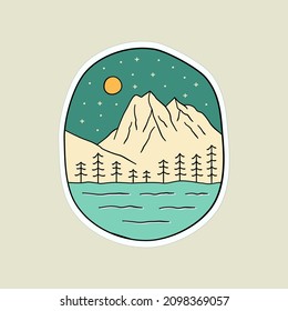 Design vector of emerald lake. yoho national park at night for badge design, emblem, T-shirt Art, Tee design