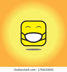 design vector Emoji with mouth mask - yellow face with closed eyes wearing a white surgical mask 
