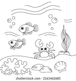 Design Vector Fish Aquarium Coloring Page for Kid