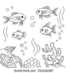 Design Vector Fish Aquarium Coloring Page for Kid