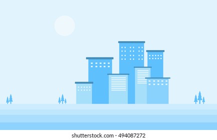 Design vector flat winter city of silhouette illustration