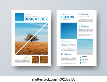 Design vector  flyer with squares for photo. A template for the front and back pages of the brochure for business and advertising. Blurred photo for the sample.