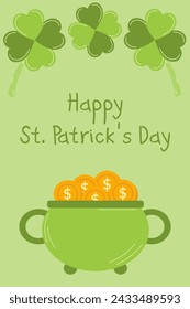 The design of a vector flyer template for St. Patrick's Day. A pot of gold. vector illustration.