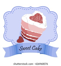 design Vector frame with red velvet cake and cookies. Cake from cream and sponge cake with jelly. eps 10 vector illustration