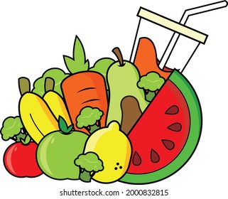 Design vector of fruits with outline