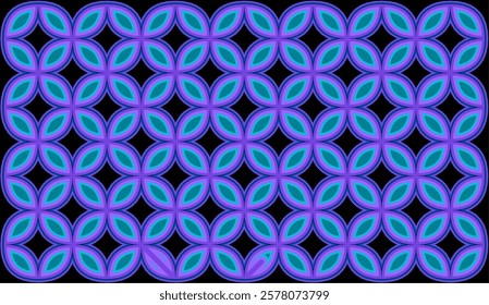 Design vector geometric pattern in vibrant dark purple and blue. Ethnic graphic design. Background and wallpaper in ethnic style. Seamlees pattern with geometric flower