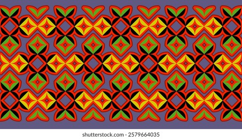 Design vector geometric pattern in vibrant color. Ethnic graphic design. Background and wallpaper in ethnic style. Seamlees pattern with geometric flower. Floral background vector design