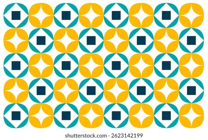 Ontwerp vector geometrisch patroon in levendig geel en groenblauw. Etnisch grafisch ontwerp. Achtergrond en behang in etnische stijl. Naadloos patroon met geometrische bloem. Floral achtergrond vector ontwerp