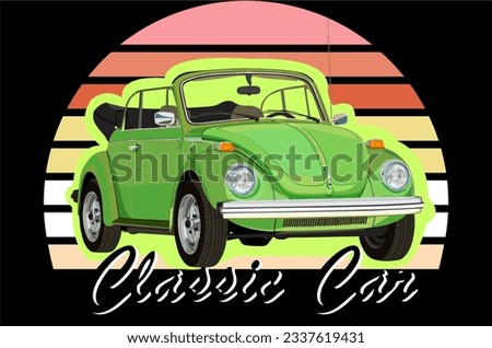 Design Vector of Germany Classic Car with Colorful Sun Illustration Black Backdrop