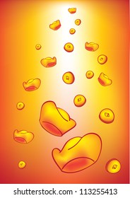 Design with vector gold treasure falling from the sky.