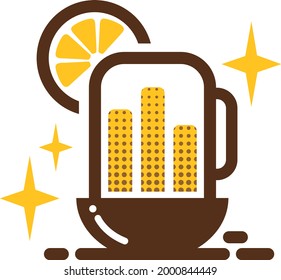 Design vector house of brew with glass and bowl with orange slice