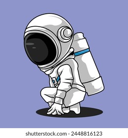 design vector icon illustration with the theme cute of astronauts posing and playing