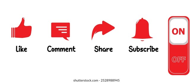 Design vector icons for like, comment, share, and subscribe, keeping them sleek and simple for usability.
